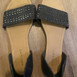 Womens Andiamo Black Flats With Rhinestones