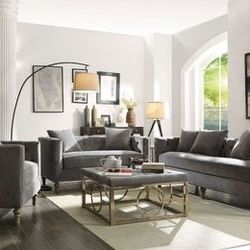 Brand New Gray Velvet Sofa and Love Seat Set