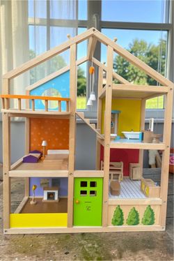 Hape Large Wooden Dollhouse + Furniture