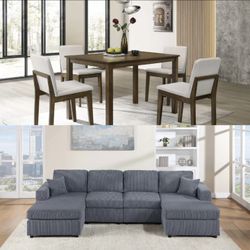 Bundle Double Chaise Sectional/Dining Table Set 