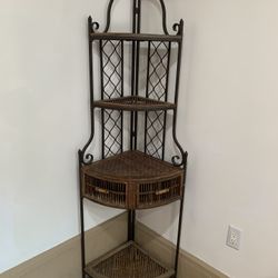 Iron & Wicker Corner Shelf Unit