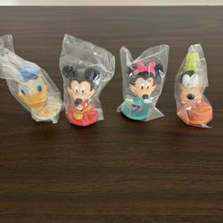 4 Vtg Kellogg, Disney, Mickey Minnie, Donald Duck, Goofy Bobble Head Toy Cereal