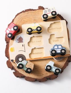 Wooden Vehicle Puzzle with Mini Toy Cars