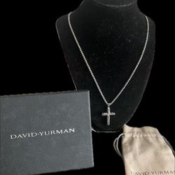 David Yurman Box Chain/ Black Diamond Cross Pendant 