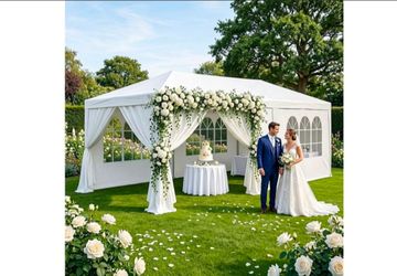 10' x 20' Outdoor White Waterproof Gazebo Canopy Tent with Removable Sidewalls Windows