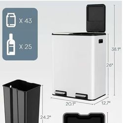 ✌️16 Gal (2 x 30 L) Dual Trash Can, Stainless Steel Kitchen Garbage Bin, Recycle Dustbin with Odor Control Box, Soft-Close Lid, Inner Buckets, Side H