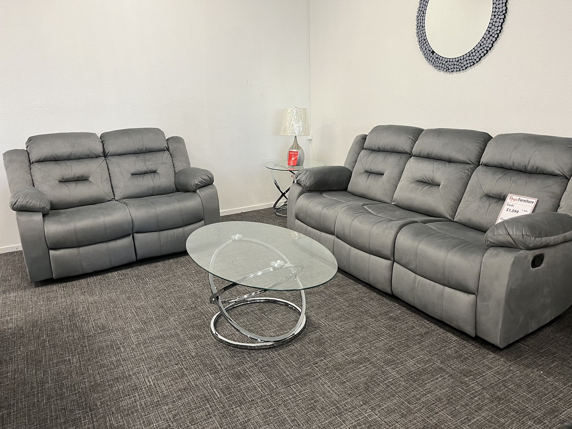 2 Pc Gray Sofa & Loveseat Recliner Set