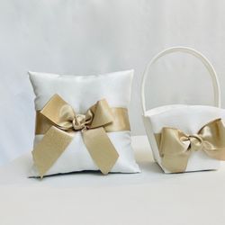 Ring Bearer Pillow And Flower Girl Basket Set 
