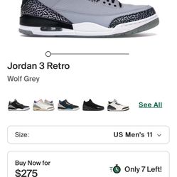 Air Jordan 3 Wolf Grey Size 11 DS