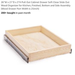Mulush 26"W x 21"D x 3"H Pull Out Cabinet Drawer Soft Close Slide Out Wood Organizer for Kitchen, Finished, Bottom and Side Assembly (Wood Drawer Part