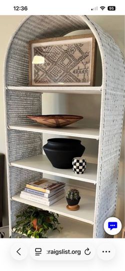 White Wicker Arched Bookshelf
