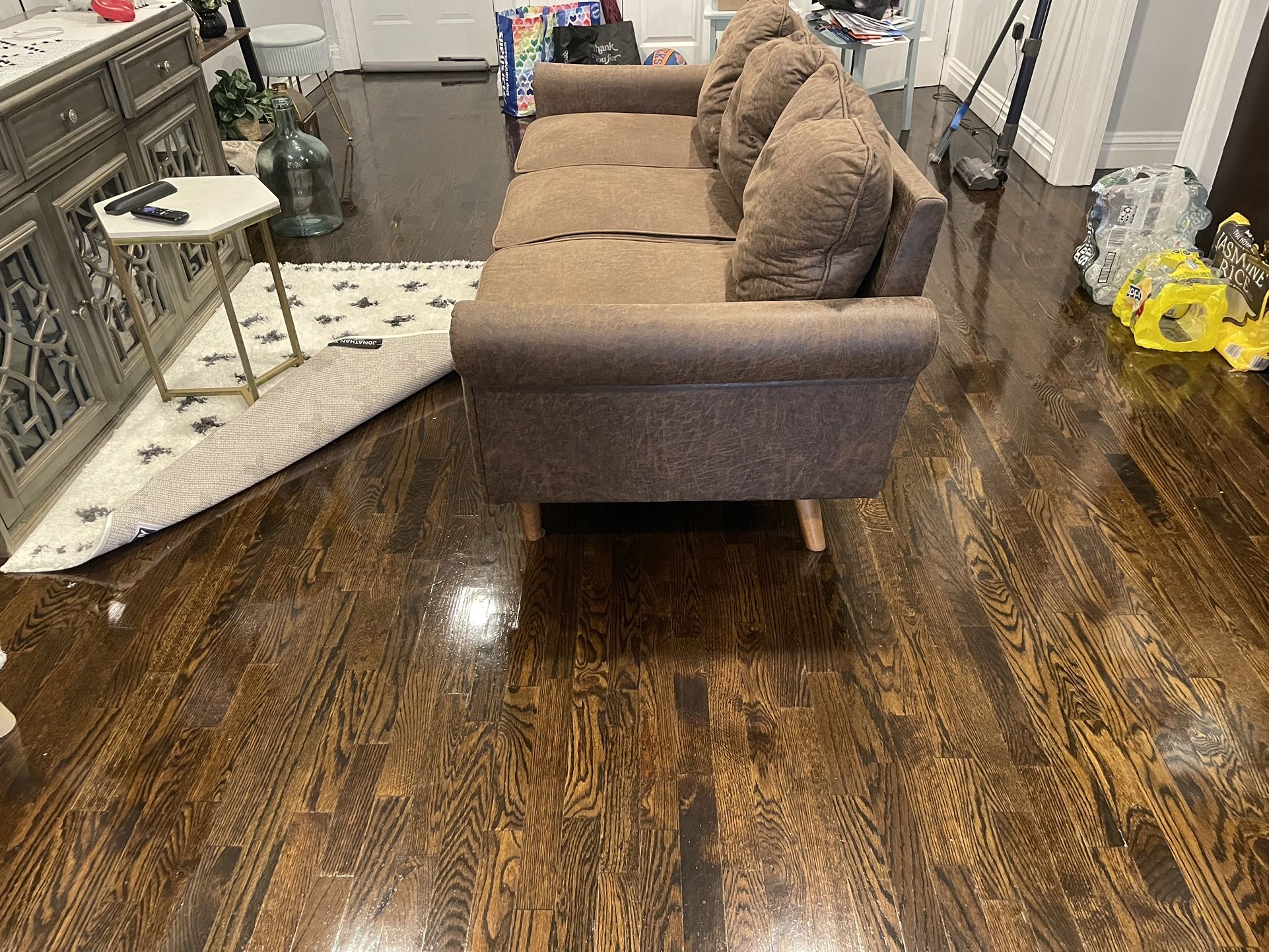 Brown Faux Leather Couch