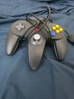 Grey and white Nintendo 64 controller