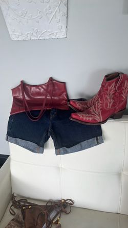 Gap, jean shorts,  size 7 1/2 red leather boots with matching leather purse $20 for all