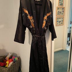 Kimono Style Robe, Black Size Large