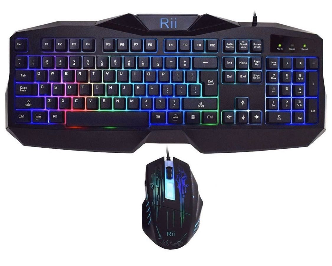 Gaming Keyboard and Mouse Combo,LED Rainbow Backlit USB Wired Computer Keyboard 104 Key,Spill-Resistant Design,Ergonomic Wrist Rest Keyboard Mouse Se