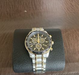 Citizen Two-Tone Silver and Gold Men's Chronograph Watch with Black Dial