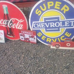 Large Coca-Cola Metal Sign,or Chevy Corvette Metal Sign.