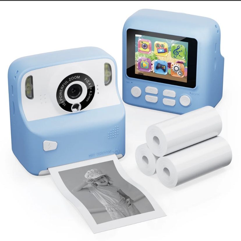 Open Box Instant Print Kids Toy Camera - Video, Games, 3 Paper Rolls Included