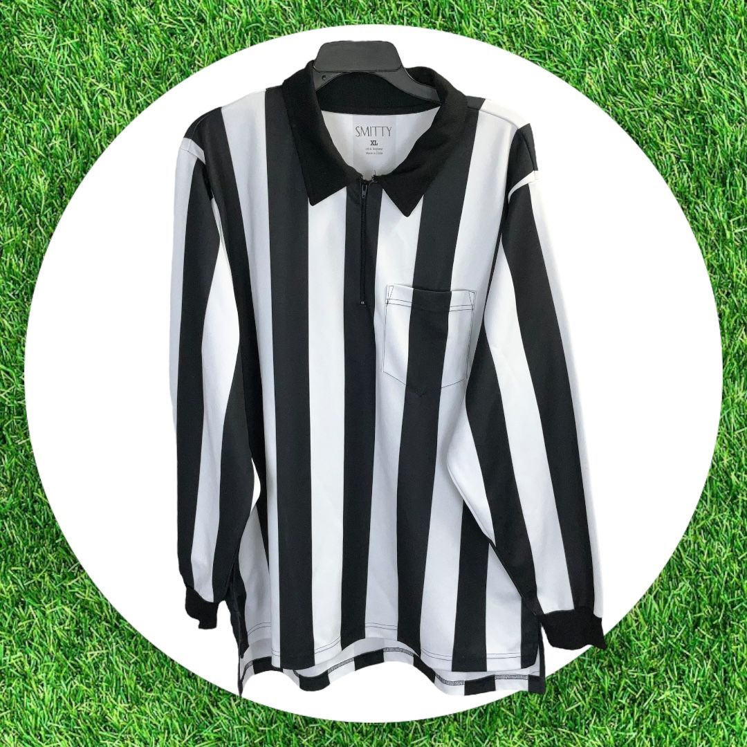 Smitty Black & White Football Referee  (Head Linesman I Think) Shirt Removable “H” Men Sz XL