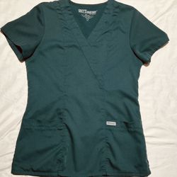 Grey's Anatomy 2 Pocket V-Neck Scrub Top Hunter Green size XS