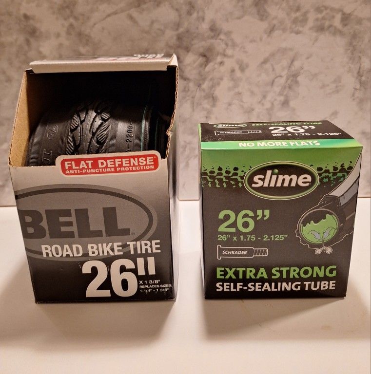 NEW BELL 26" ROAD TIRE & SLIME SELF SEAL TUBE
