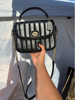 Coach black quilted top handle bag gold chain - read description&throw offers