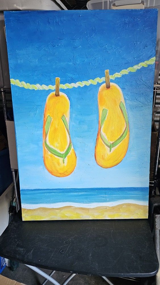 Yellow Mango Flip Flops" Original Art Canvas 24x36 $20 OBO
