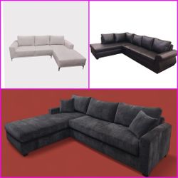 BRAND NEW 7X9FT AND 9X5.5FT SECTIONAL CHAISE SOFA COUCHES, BLACK FABRIC, CUSTOM MADE AVAILABLE 