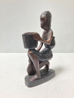 Vintage African Ghana Sculpture Mother w/ Baby Bowl Bearer