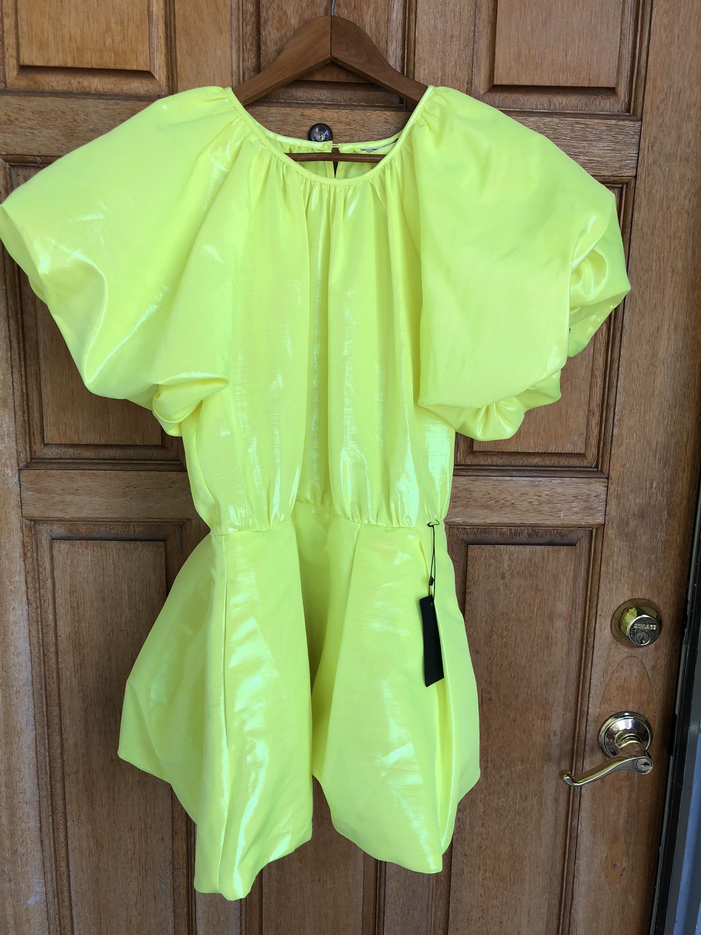 Christopher John Rogers Florescent Yellow Puff Sleeve Blouse Top Or Mini Dress L