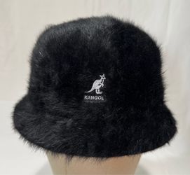 Kangol Furgora Bin Tapered Crown Hat Men Size LRG Angora Blend Black Fur Bucket