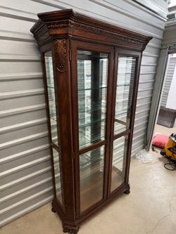 Wooden Curio Display Cabinet with Glass Shelves – $180