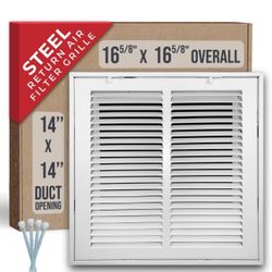 14"W x 14"H [Duct Opening Size] Steel Return Air Filter Grille (HD Series) Removable Door | for 1-inch Filters, Vent Cover Grill, White, Outer Dimensi