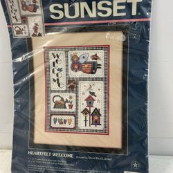 Heartfelt Welcome Vintage Collectible Counted Cross Stitch Kit 13(contact info removed) By Sunset Dimensions Designed By David Ried Lambert Folk 🖼️ 