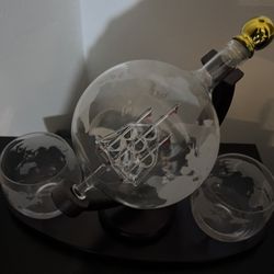 Ornamental Ship Globe Whiskey Container And glasses