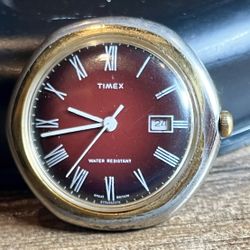 Vintage Timex Mens Watch, Mechanical, Hand Wind, Red Dial, Runs