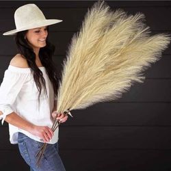 Pampas Grass Large - 3 Pcs - 43'' Artificial Pampas Grass, No Shedding