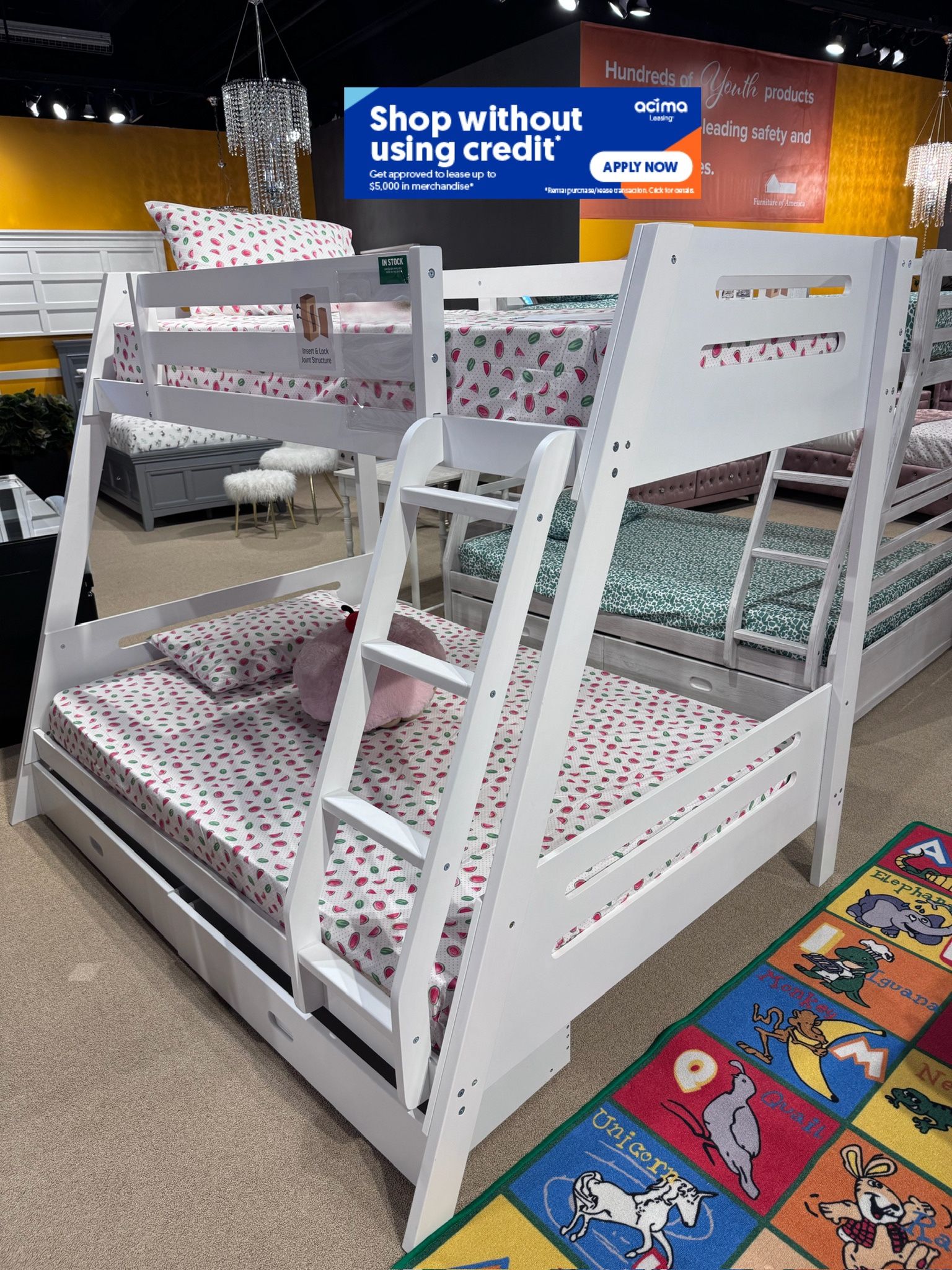 Twin/Full White Bunk bed w. Drawers & Ortho Mattresses Included