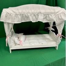 New, Firm, Badger Basket Canopy Doll Bed with Bedding - White Rose 