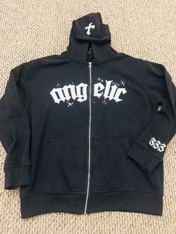 Angelic Motion Y2K Black Fleece Full Zip Hoodie Cross Men’s Size L