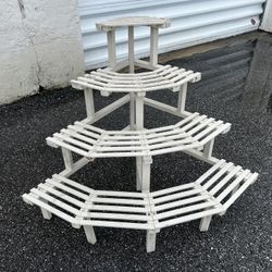 White Wooden Slat Corner Step Plant Storage Shelf Rack!  43x32x32in
