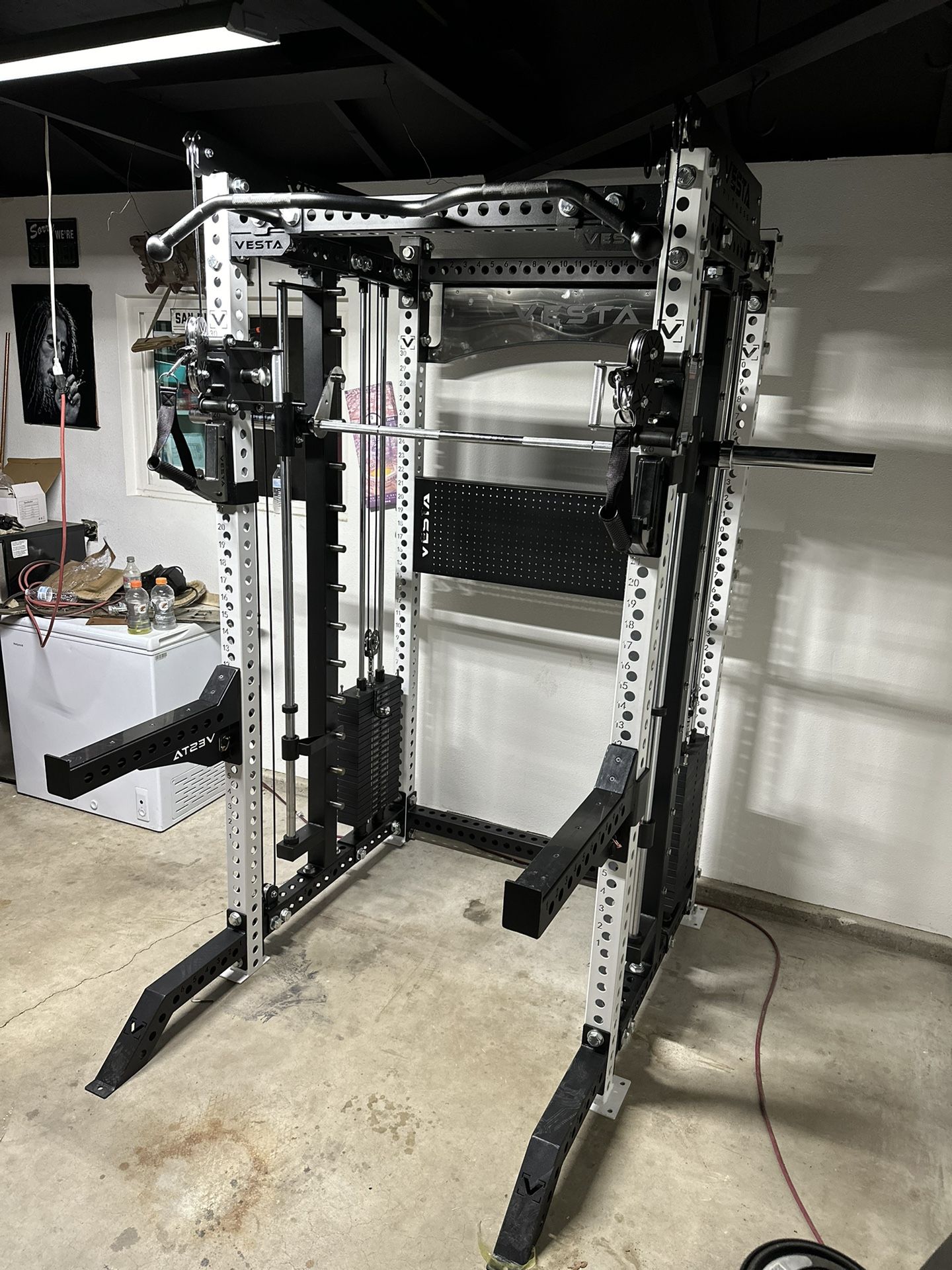PRO SERIES Ultimate 3 1 Half Rack Functional Trainer w/Smith Machine Bar 400lb Stack Gym Equipment Fitness Commercial Squat Rack