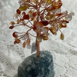 New, Carnelian Natural Gemstone Tree of Life with Fluorite Base