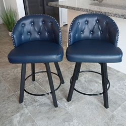 LueBona Arturo Series, From Home Depot, Navy Blue Faux Leather Swivel Barstools, 25" Seat Height, Set of 2