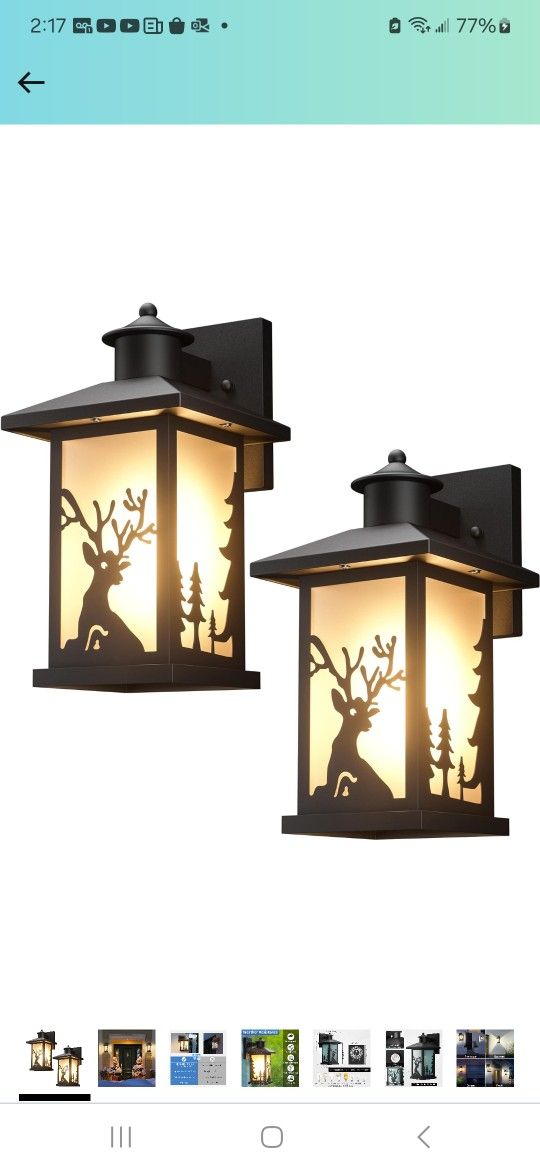 2 Pack Outdoor Wall Sconce, Waterproof Exterior Wall Lights Fixtures, Porch Lights Anti-Rust with Toughened Frosted Glass, Deer Pattern and E26 Socket