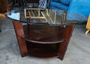Round Glass Top Wood Coffee Table