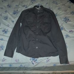 Small Gray Long Sleeve Button Up TShirt With Double Pockets