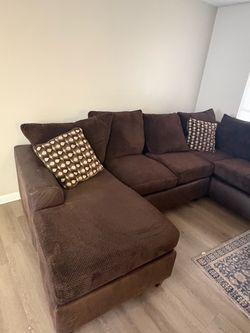 Brown Fabric Sectional Sofa with Chaise