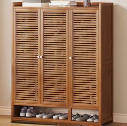 Bamboo Shoe Cabinet with Louvered Doors